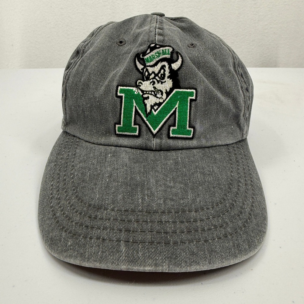 Marshall Thundering Herd Hat Unisex OSFM Gray‎ Washed Twill Cotton Deluxe Caps